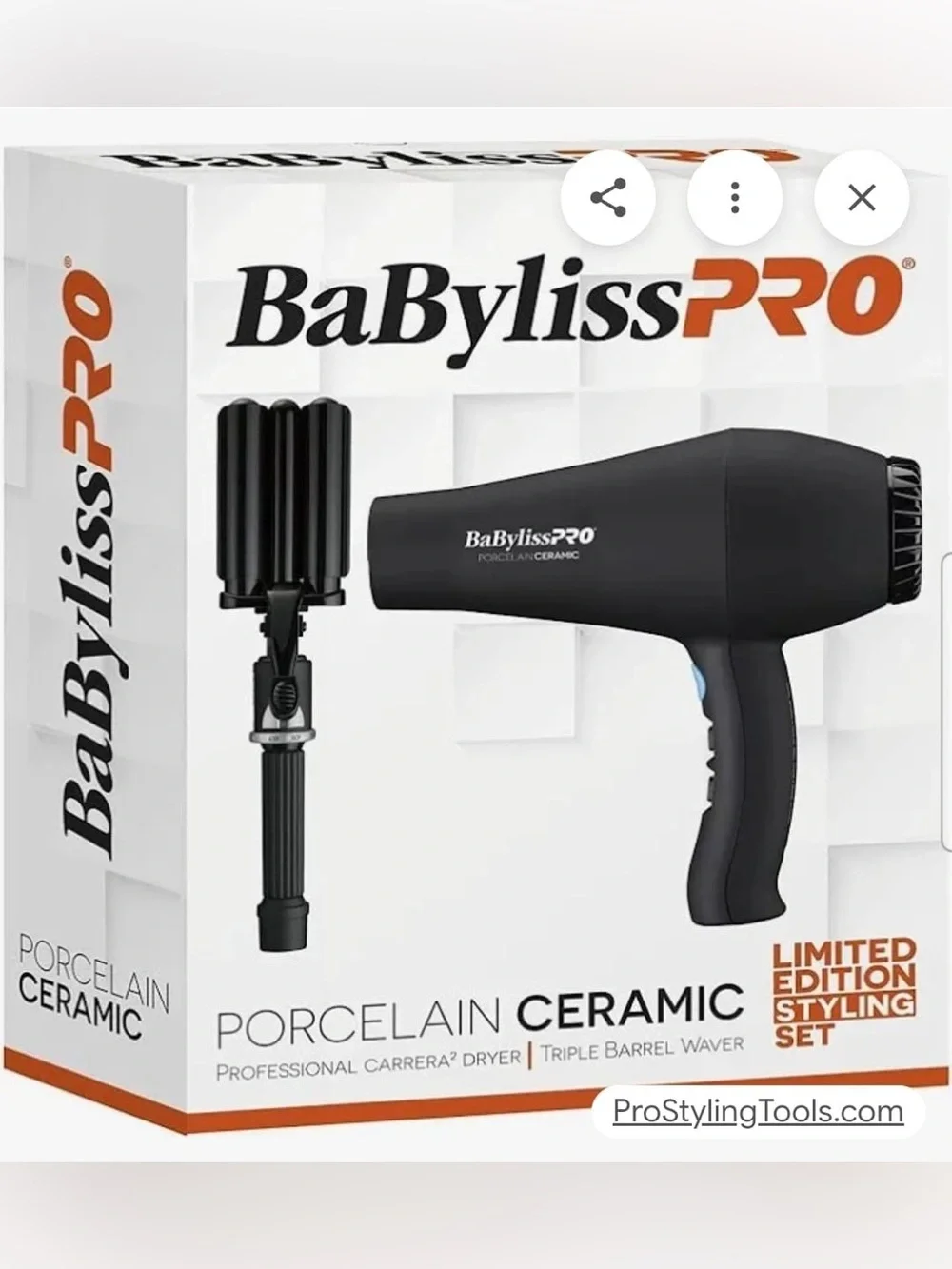 BaBylissPRO Porcelain Ceramic Hair Dryer & Triple Barrel Waver - Black